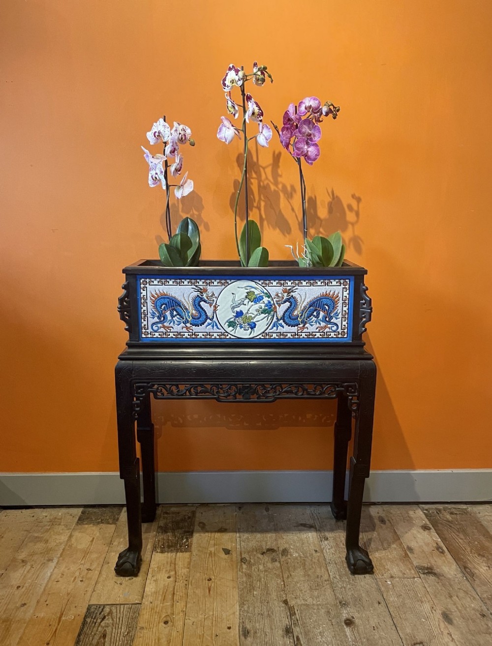 French Chinoiserie Style Jardiniere with Tile Panels by Radot, Paris