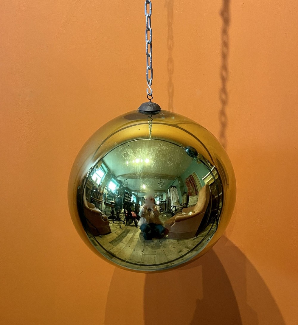Very Large French Lime Green Mercury Glass Witches Ball
