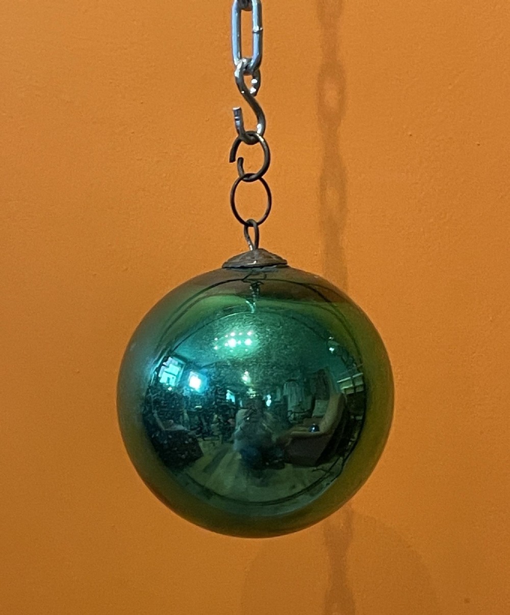 Antique French Emerald Green Mercury Glass Witches Ball
