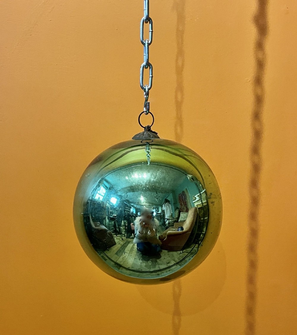 Antique French Acid Green Mercury Glass Witches Ball