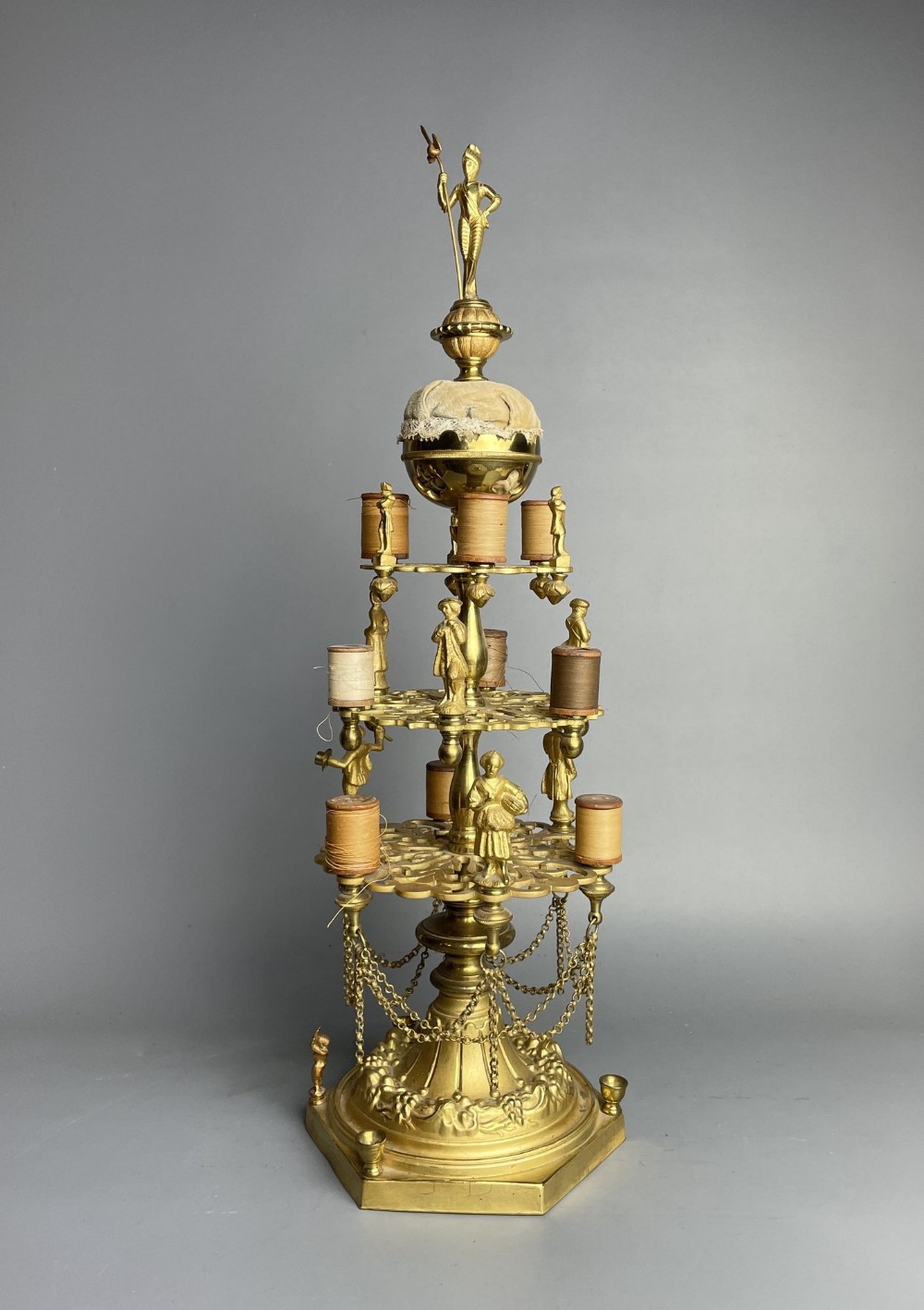 French Gilt Metal Three Tier Cotton Reel / Bobbin Stand