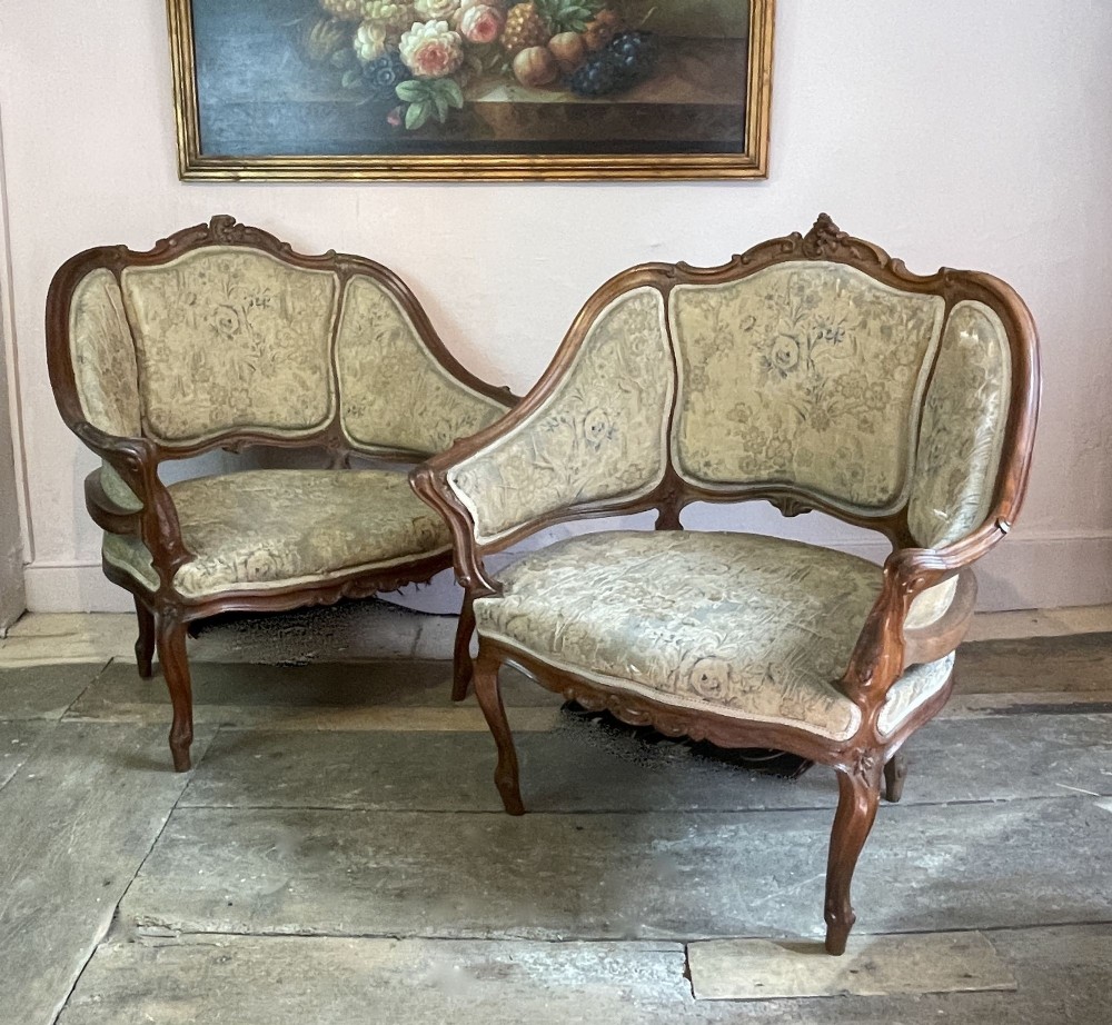 Pair of Antique French Louis XV Revival Armchairs for Recovering