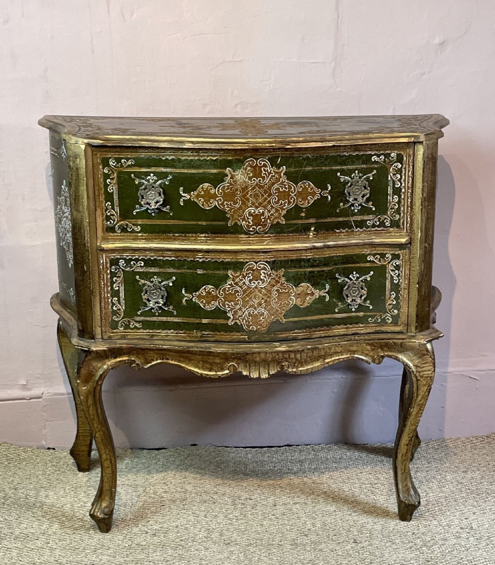 Vintage Venetian Green & Gilt Serpentine Shaped Commode