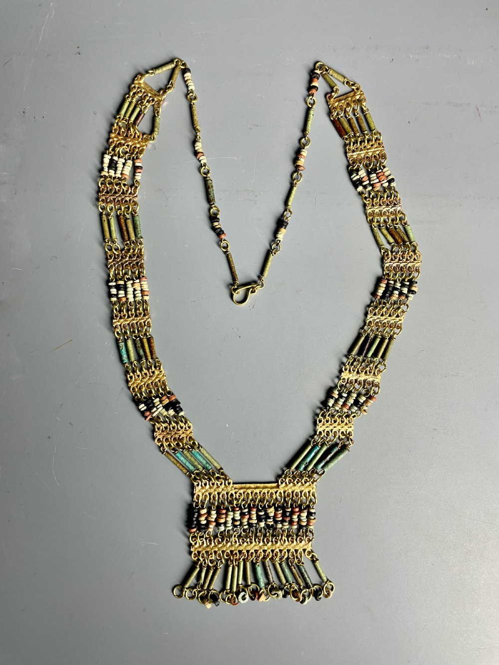Ancient Egyptian mummy bead pectoral necklace
