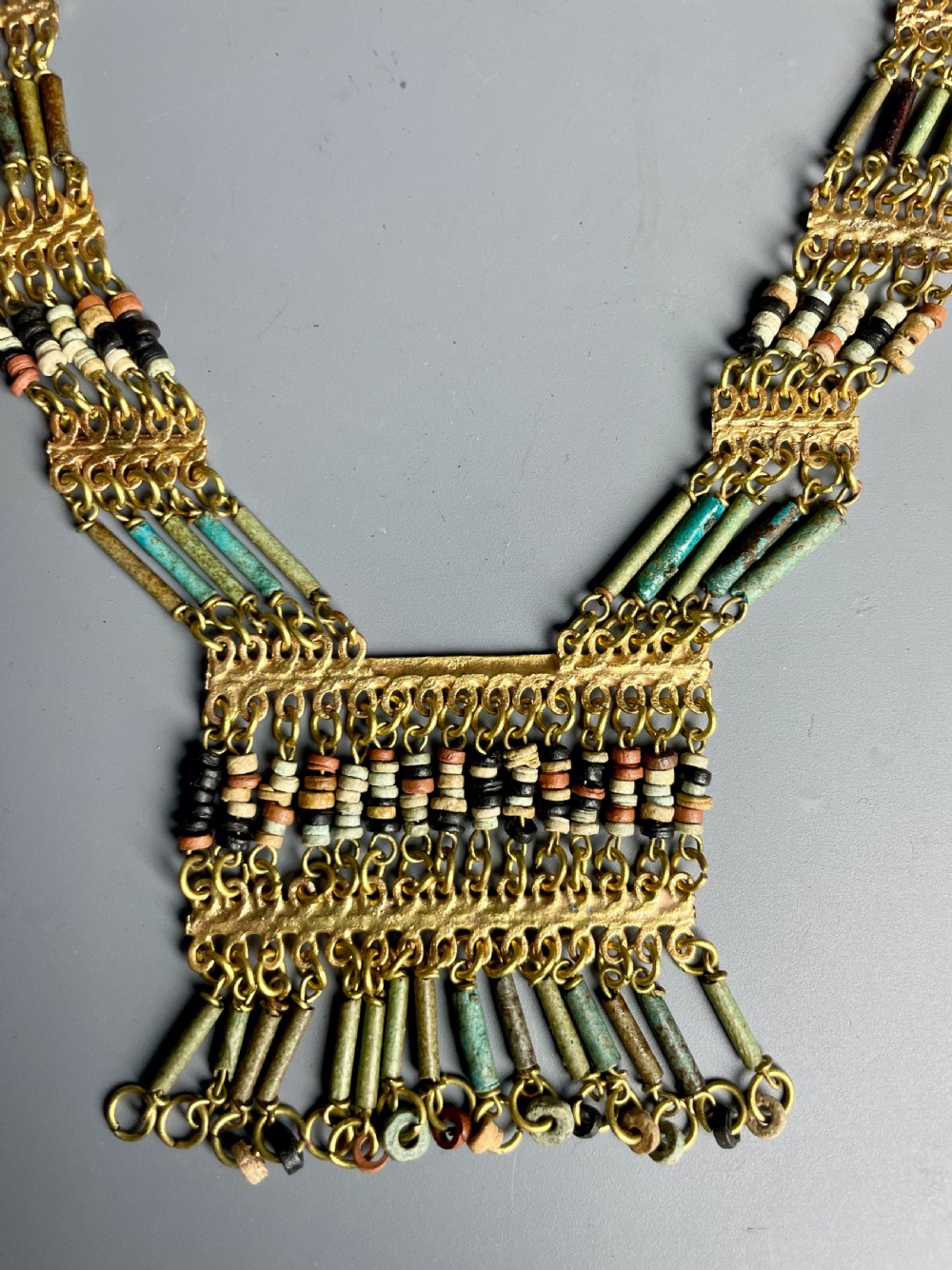 Ancient Egyptian mummy bead pectoral necklace View II