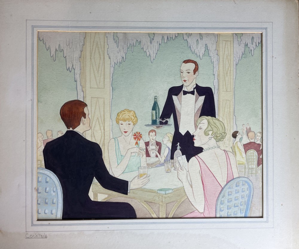 Art Deco Watercolour of a Cocktail Party