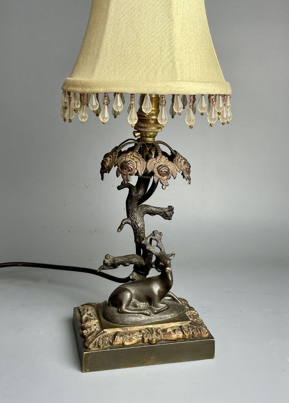 Small French Bronze Table Lamp with a Recumbent Deer