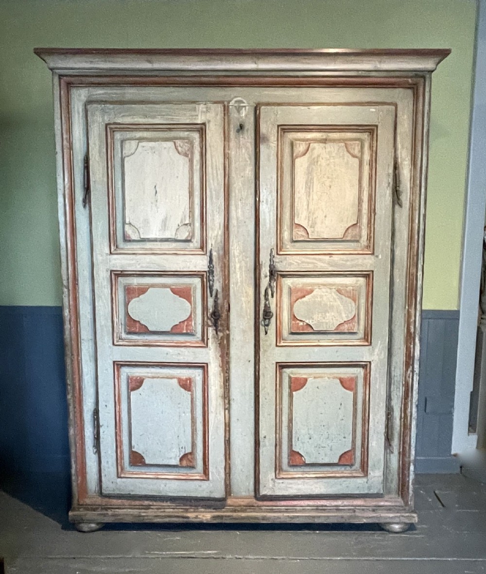 Continental Pained Pine Two Door Cupboard in Original Paint, circa 1800