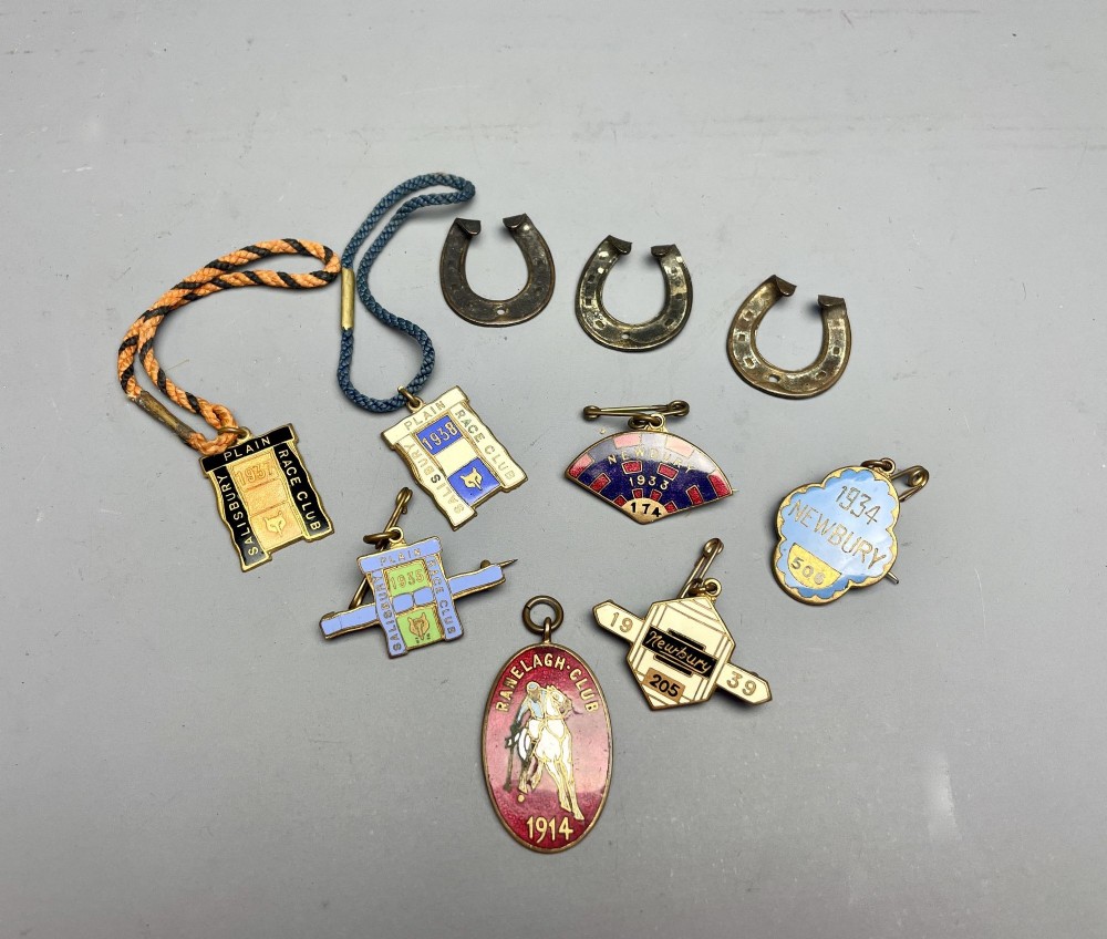 Ten Vintage 1930's Enamel Horse Racing Club Members Badges
