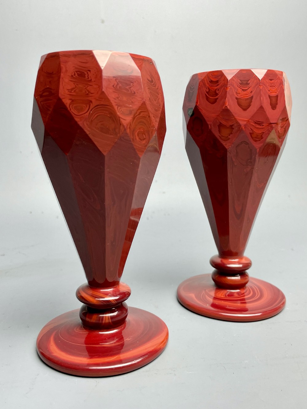 Pair of Bohemian lithyalin glass vases probably by Freidrich Egermann workshop