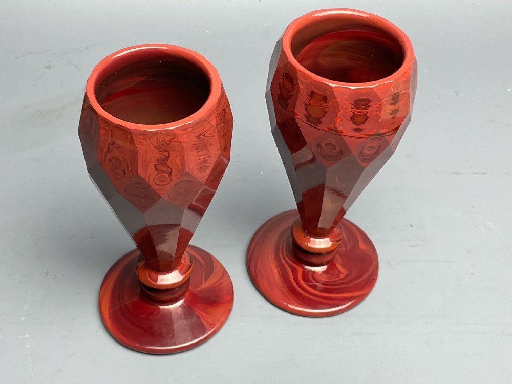 Pair of Bohemian lithyalin glass vases probably by Freidrich Egermann workshop View V