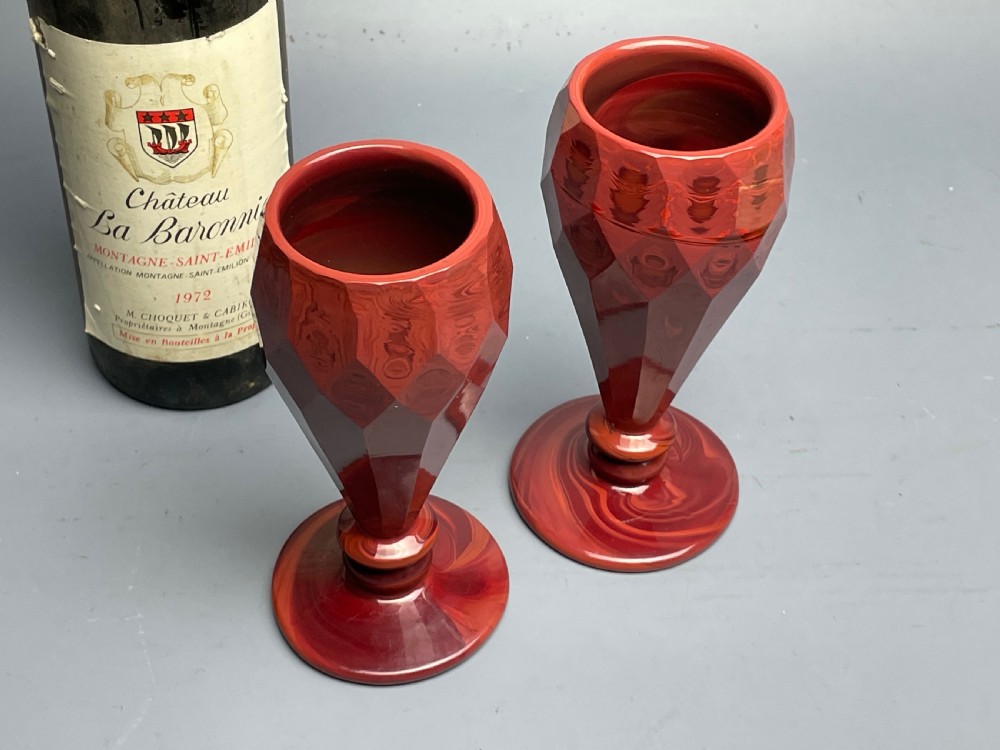 Pair of Bohemian lithyalin glass vases probably by Freidrich Egermann workshop View VIII