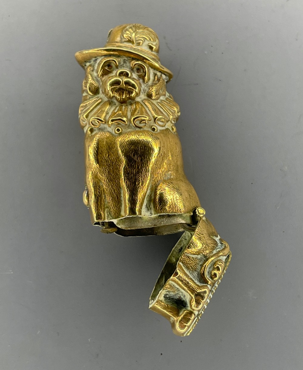 Victorian brass figural vesta case Mr Punch's dog Toby View III