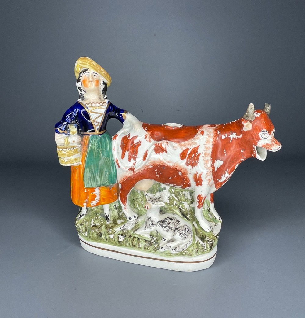 Victorian Staffordshire pottery milkmaid cow creamer View V