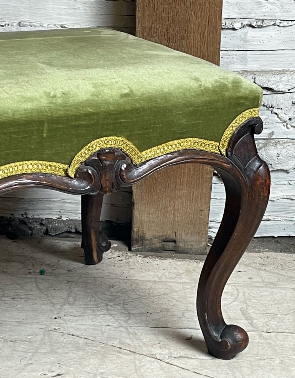 Victorian Green Velvet Upholstered Mahogany Stool View III