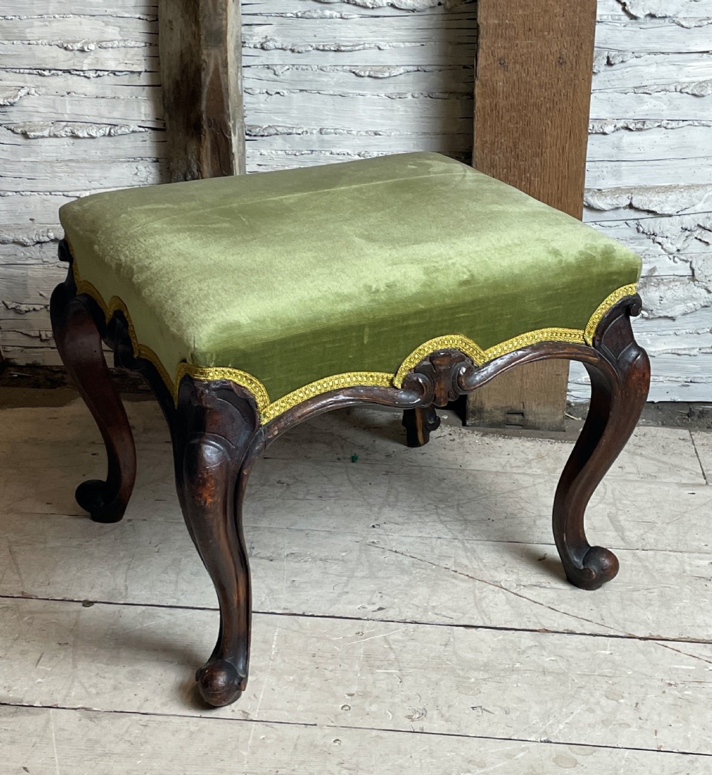 Victorian Green Velvet Upholstered Mahogany Stool View IV