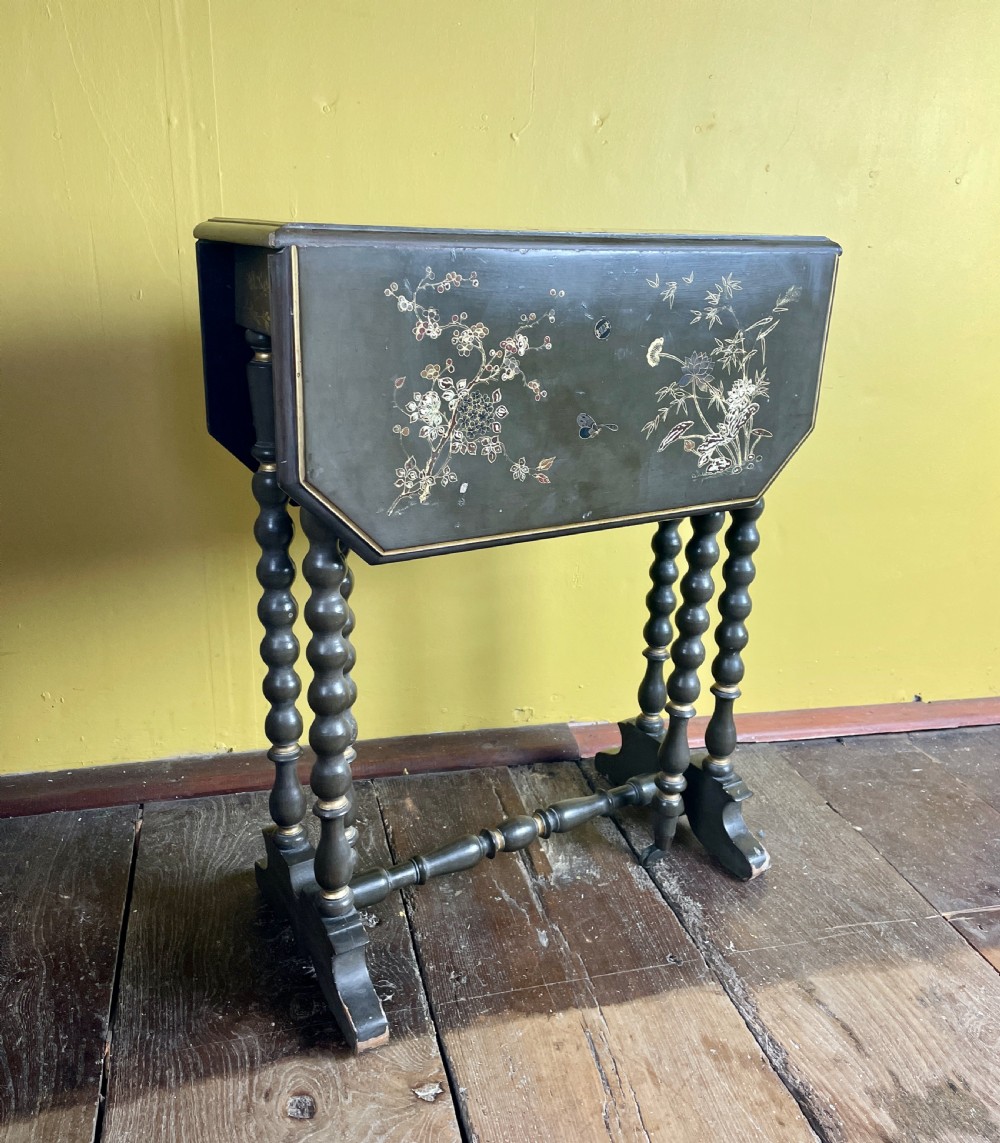 Victorian Japonisme green ground bobbin turned Sutherland occasional table View II