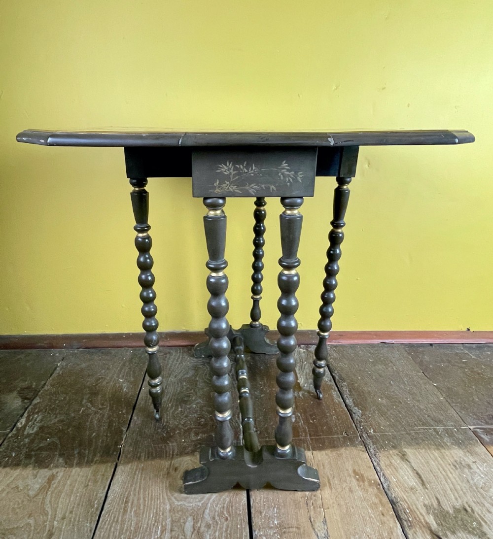 Victorian Japonisme green ground bobbin turned Sutherland occasional table View IV