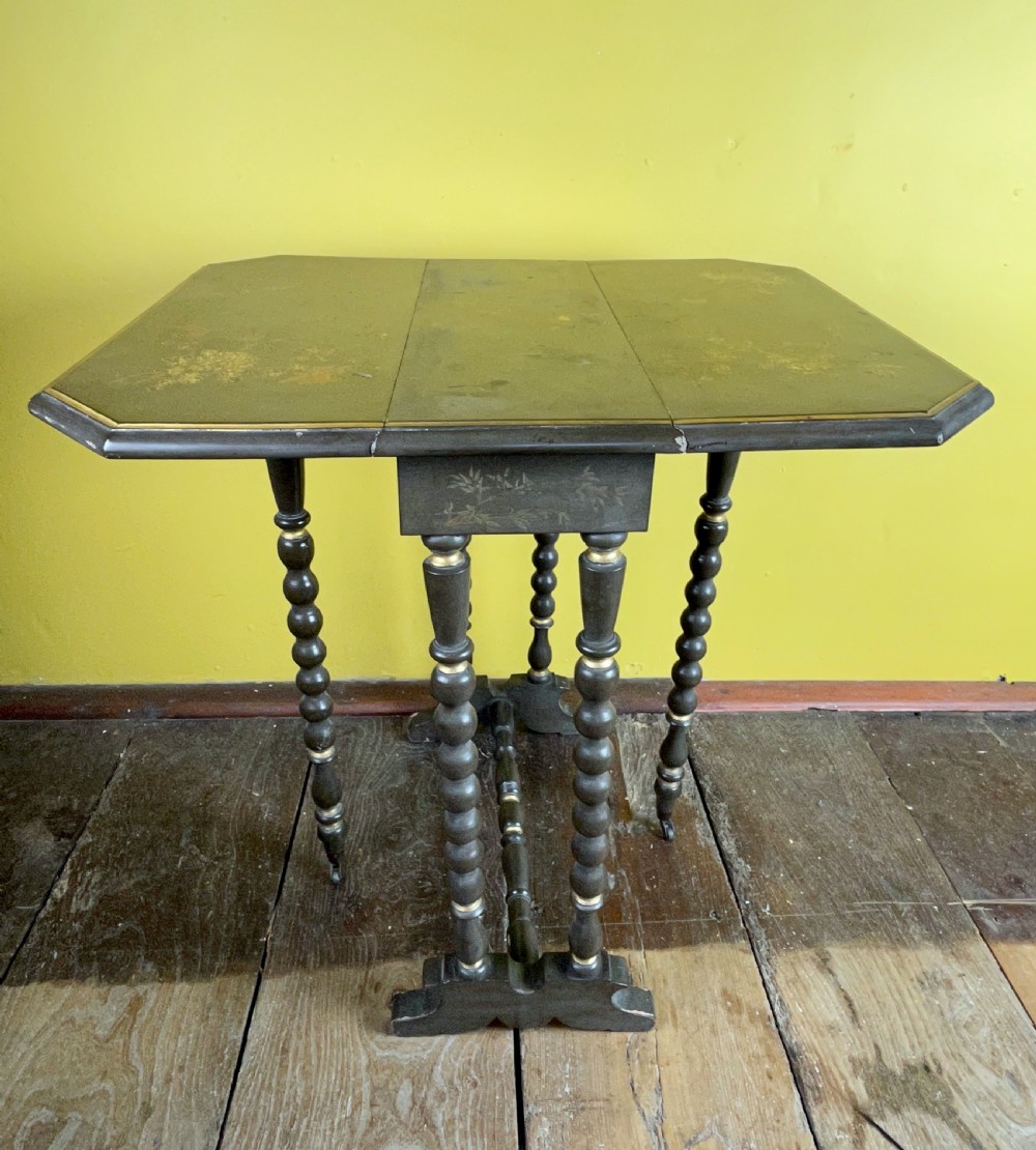 Victorian Japonisme green ground bobbin turned Sutherland occasional table View V