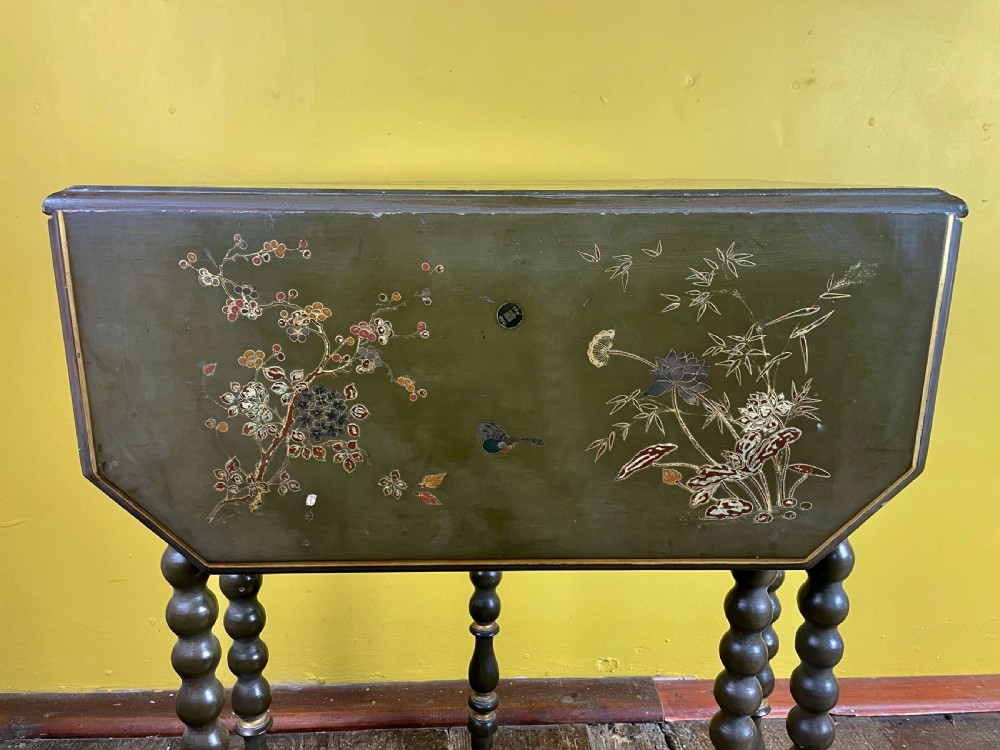 Victorian Japonisme green ground bobbin turned Sutherland occasional table View VII