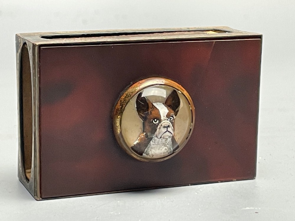 Brass & Celluloid Match Box Holder With Boston Terrier View II