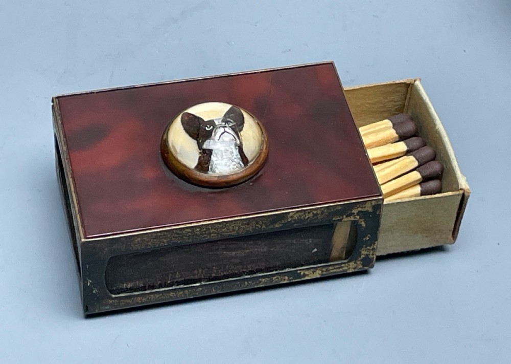 Brass & Celluloid Match Box Holder With Boston Terrier View IV