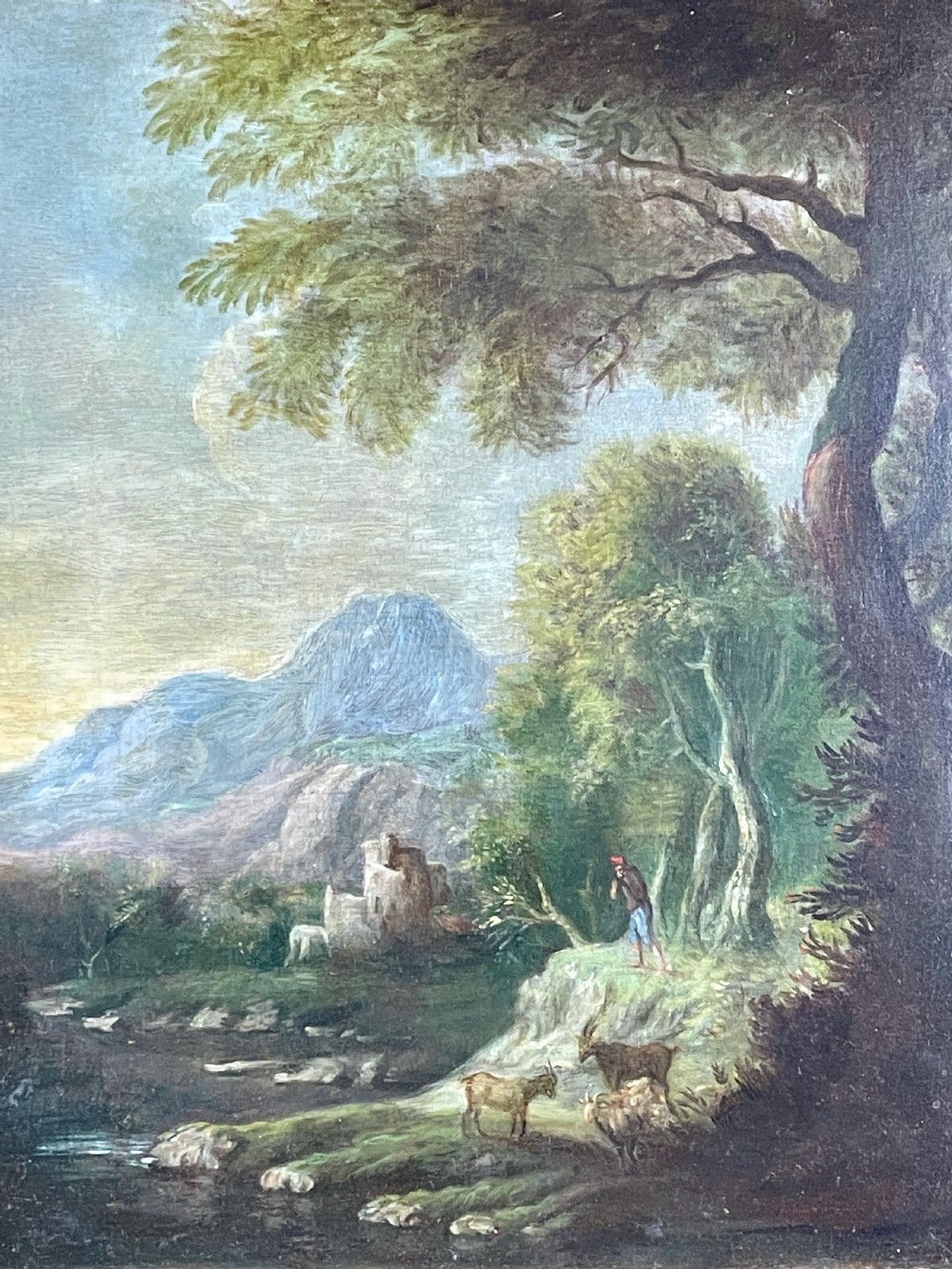 Early 19th Century Oil On Canvas Of Drovers With Goats In A Landscape View III