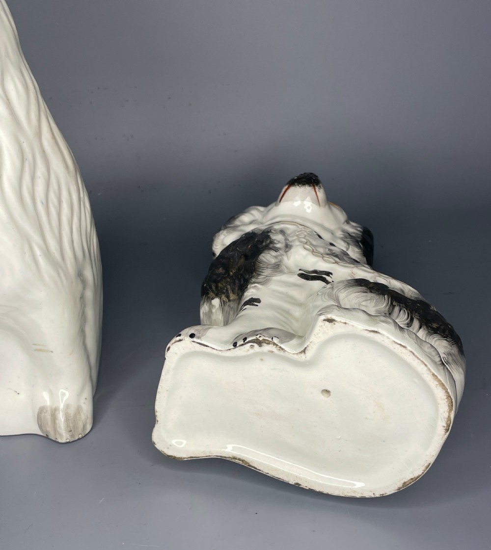Pair of Victorian Staffordshire black & white spaniels Wally dogs View IV