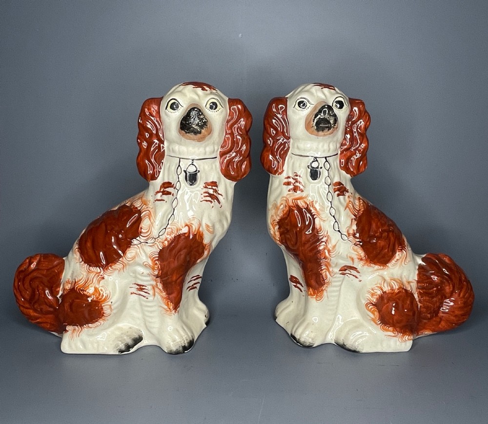 Large pair of Staffordshire Spaniels with tan coats View II