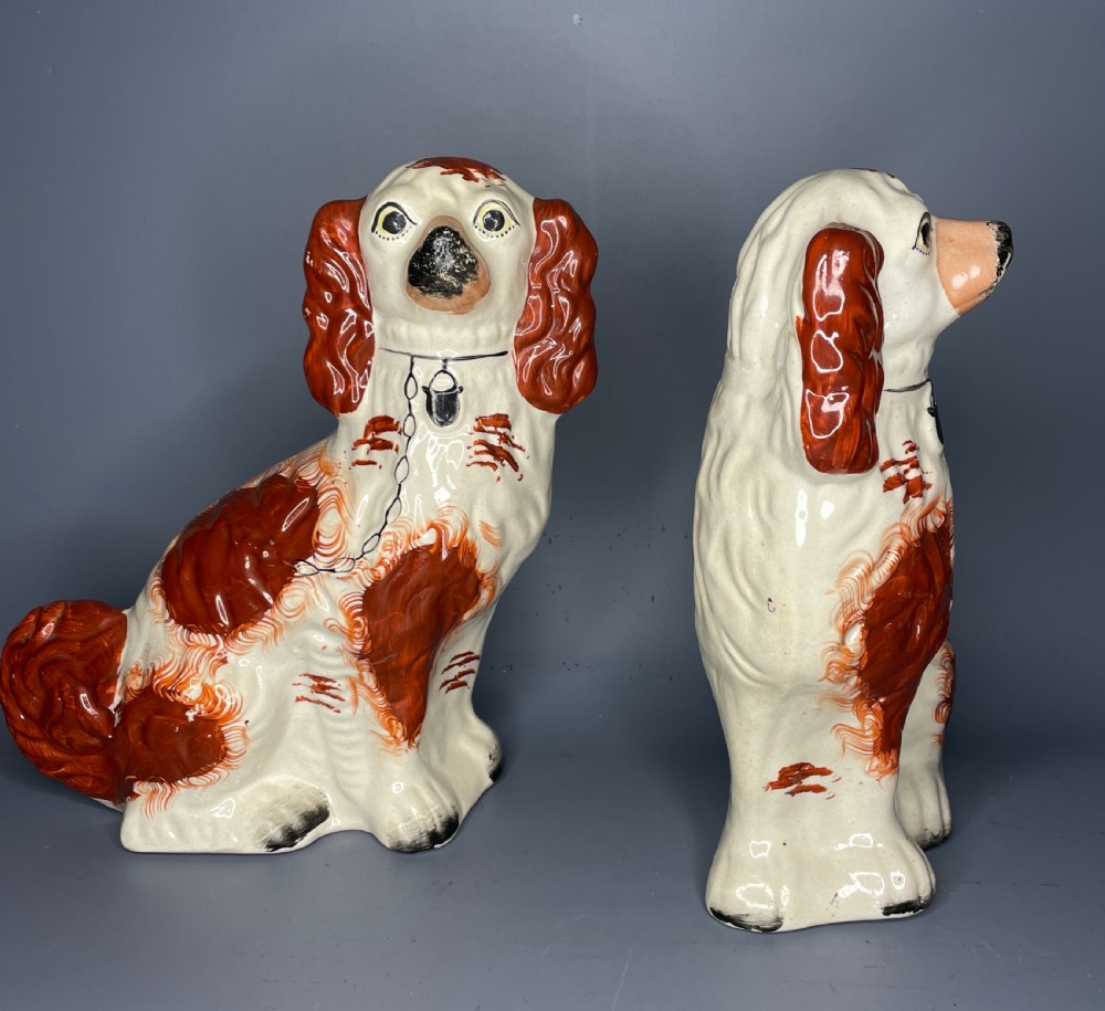 Large pair of Staffordshire Spaniels with tan coats View IV
