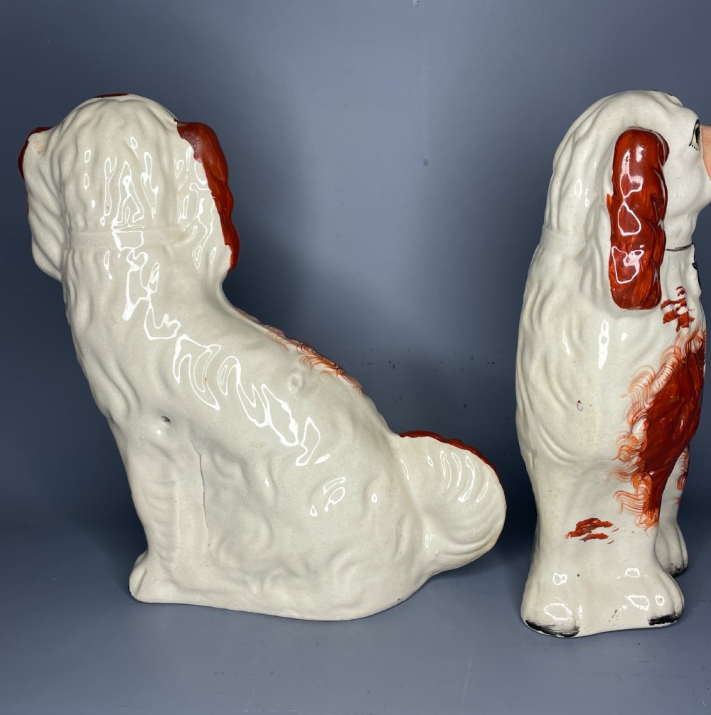 Large pair of Staffordshire Spaniels with tan coats View V