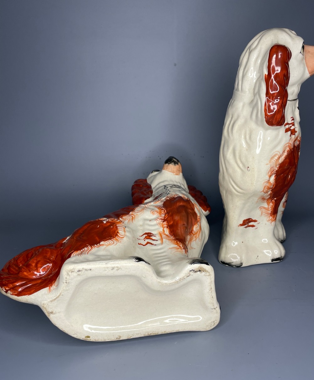 Large pair of Staffordshire Spaniels with tan coats View VI