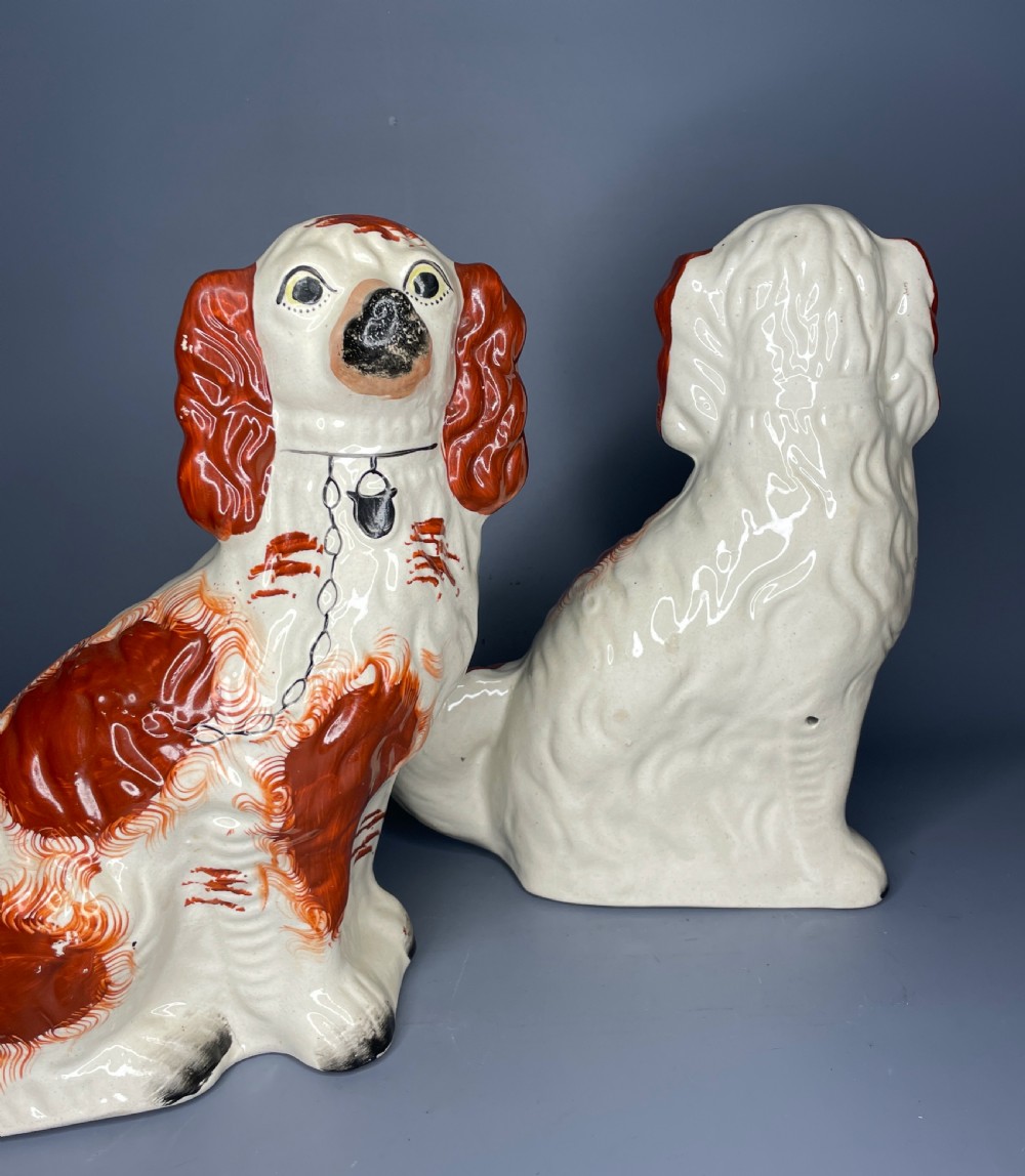 Large pair of Staffordshire Spaniels with tan coats View VII