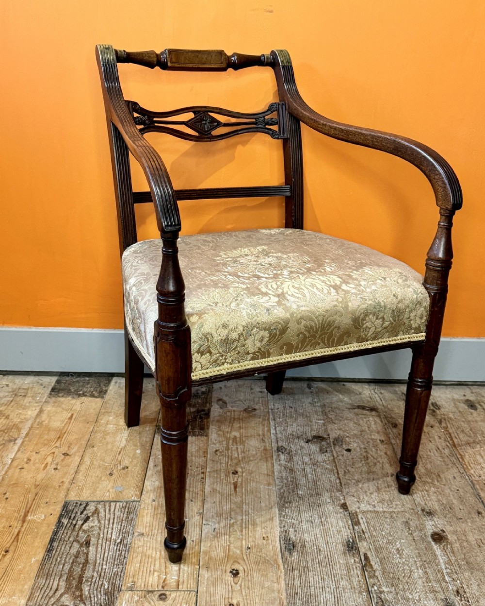 Regency Mahogany Elbow Chair with Interesting Brass Repairs