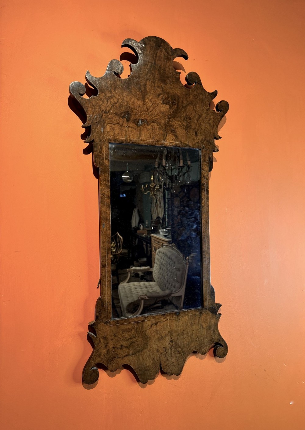 Georgian Burr Walnut Fretwork Pier Mirror