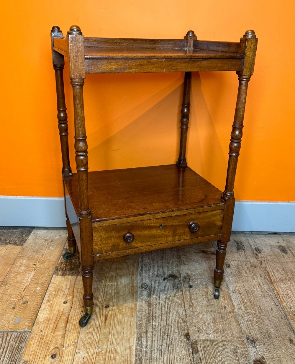 Regency Mahogany Two Tier Whatnot with lower drawer View III