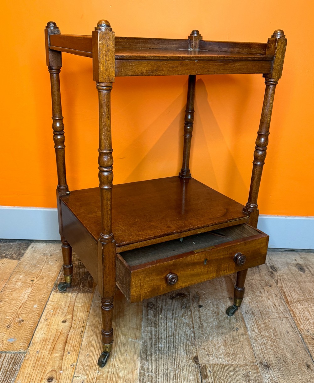 Regency Mahogany Two Tier Whatnot with lower drawer View IV