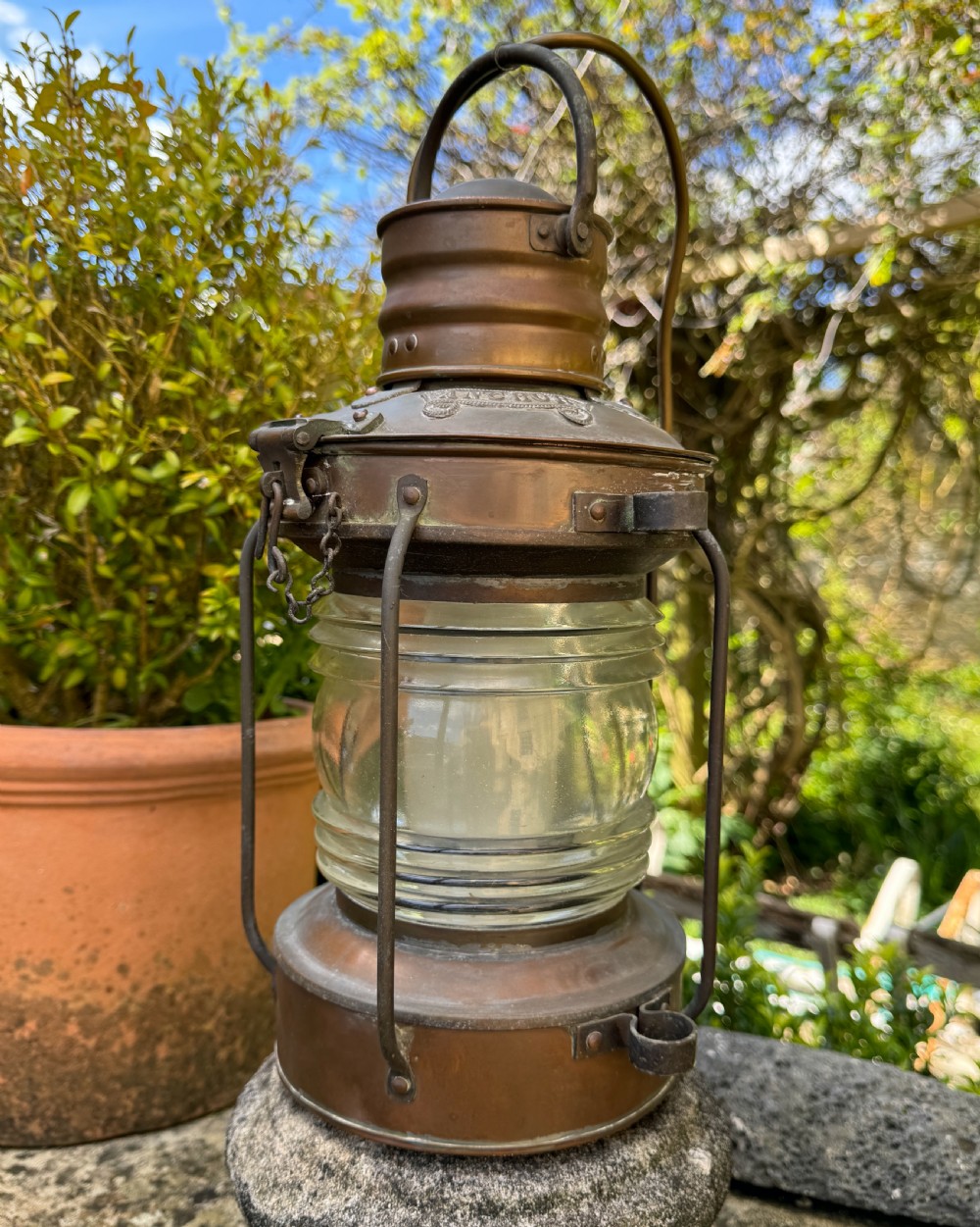 Vintage Copper & Brass Anchor Brand Marine Ship's Lantern View III