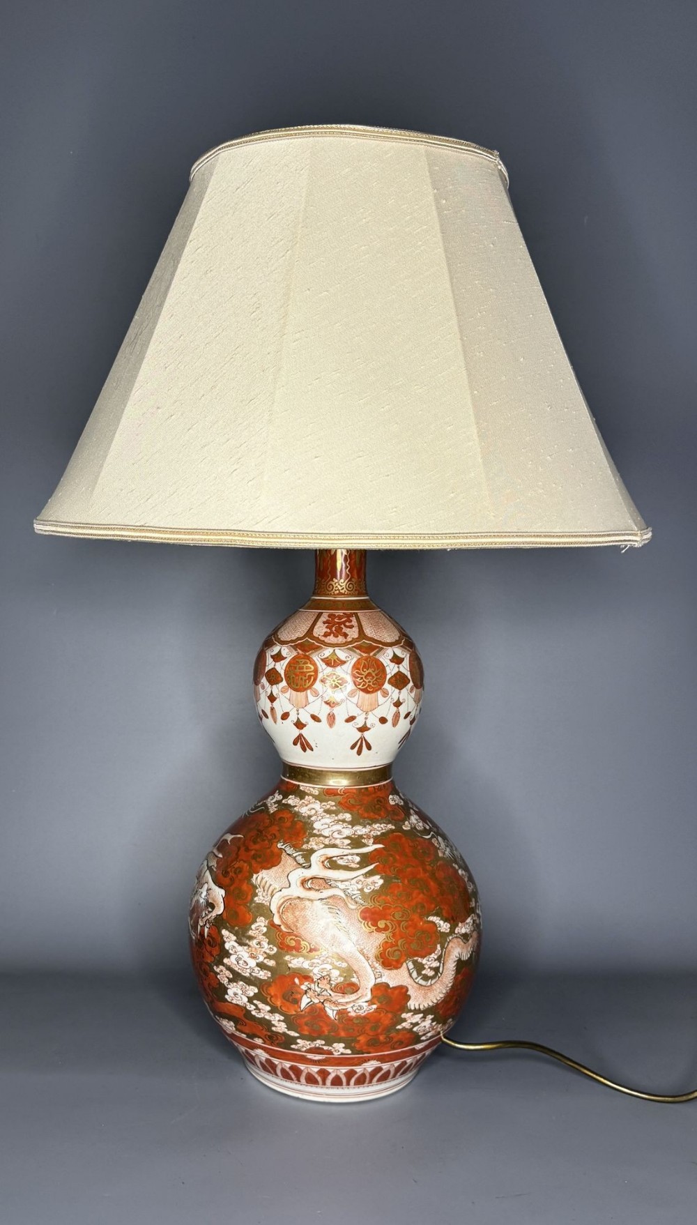 19th Century Japanese Kutani Double Gourd Vase Lamp