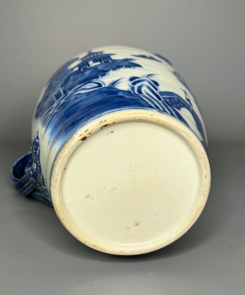 Large Chinese Export blue & white jug of barrel form View III