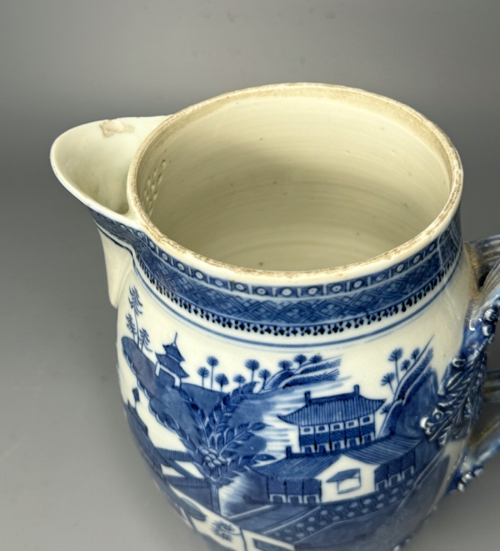 Large Chinese Export blue & white jug of barrel form View V