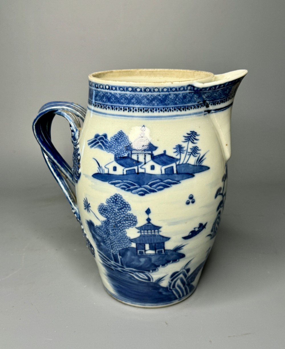 Large Chinese Export blue & white jug of barrel form View VI