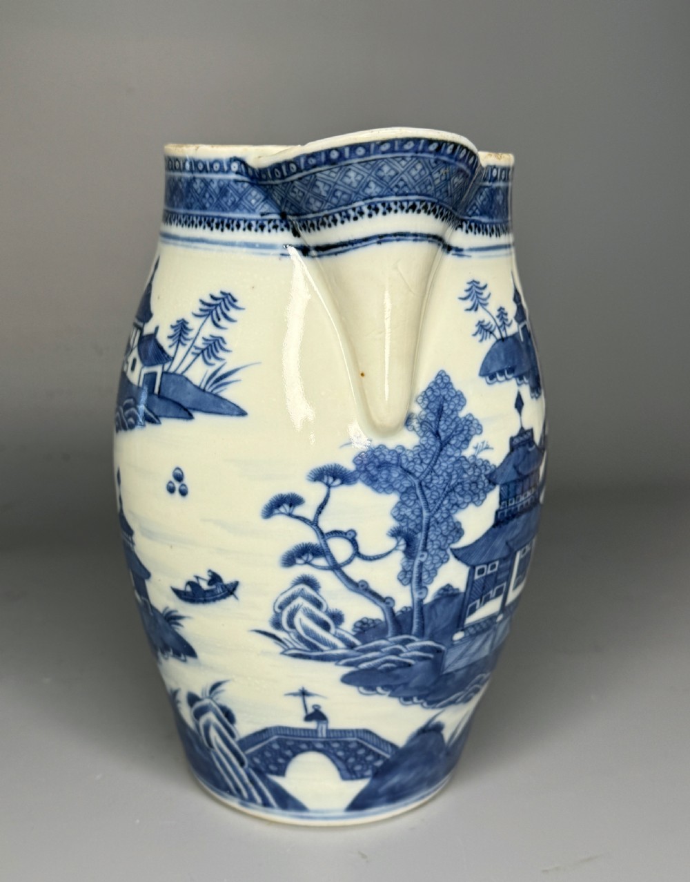 Large Chinese Export blue & white jug of barrel form View VII