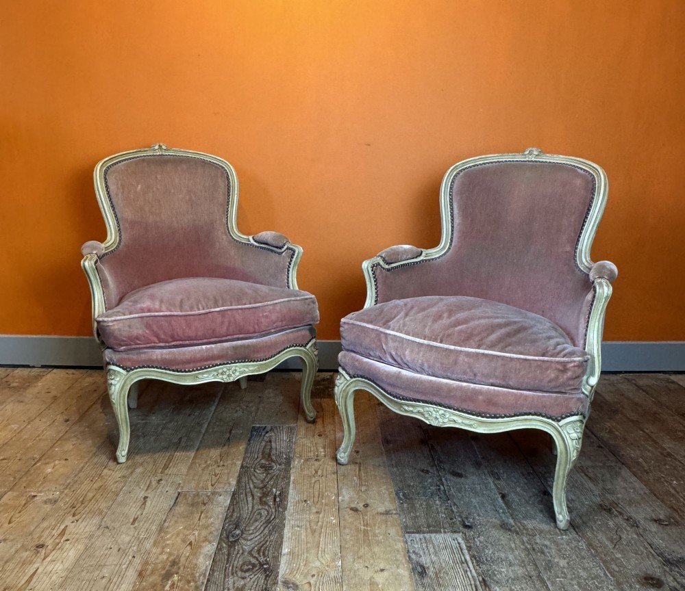Pair of Antique French Louis XV Revival Tub Armchairs
