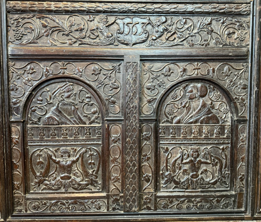 16th Century Romaine Carved Oak Portrait Panel dated 1563 View V