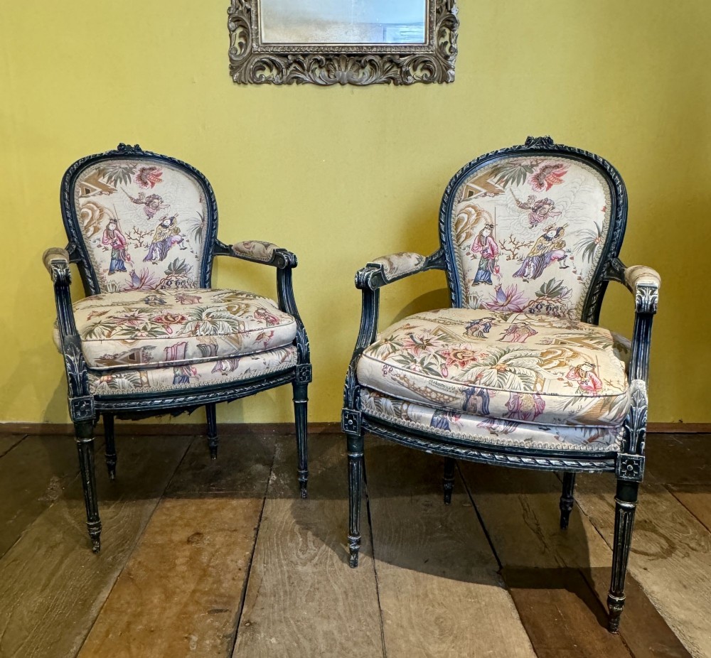 Pair of Antique French Louis XVI Revival Fauteuils