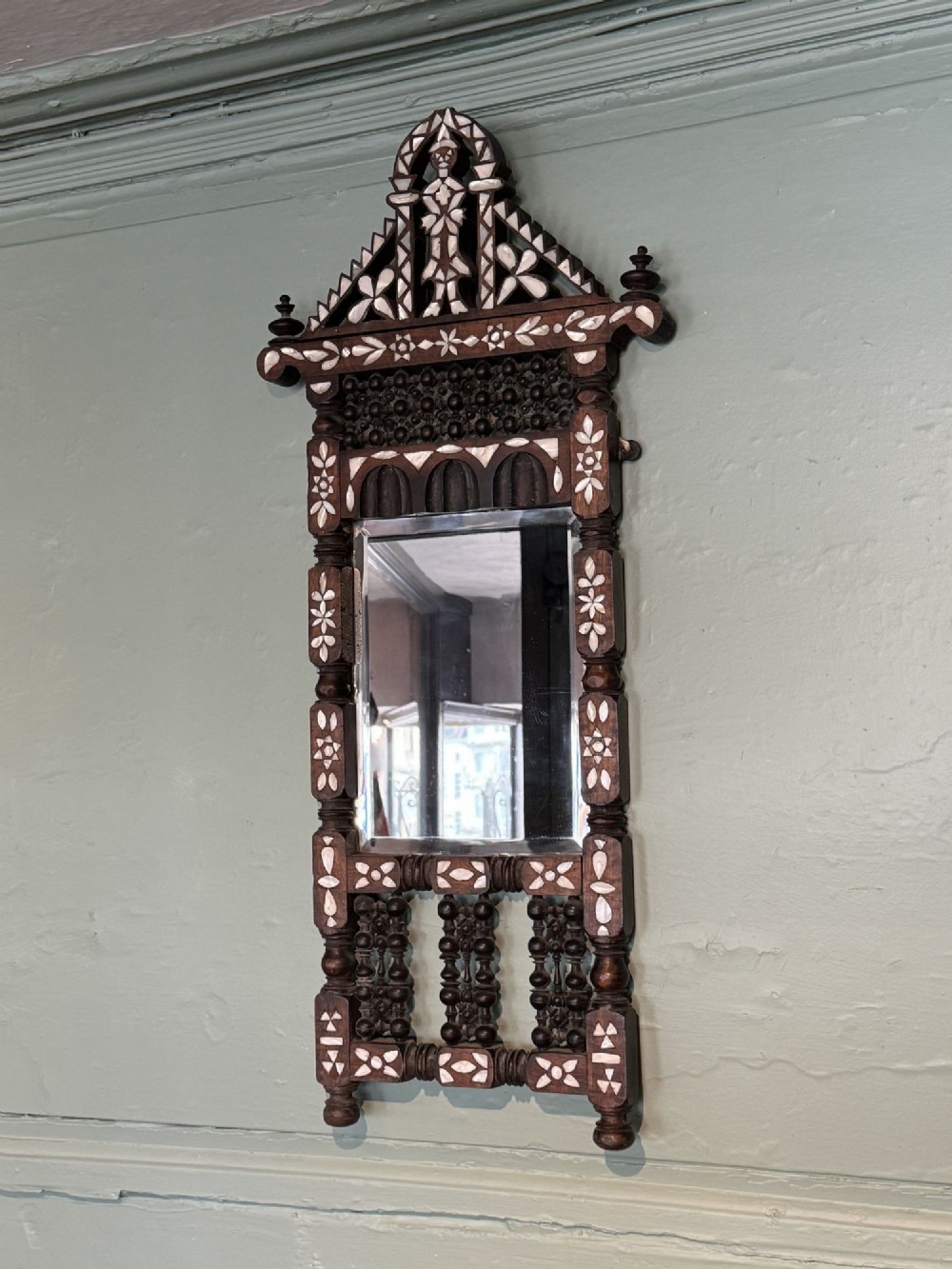 Antique Syrian Damascus Mother of Pearl Inlaid Wall Mirror
