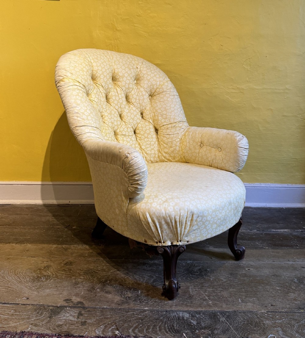 Antique Victorian Iron Framed Button Back Armchair