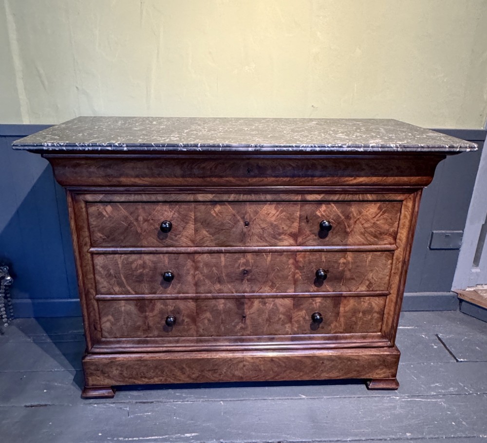 Antique French Louis Philippe Flame Mahogany Marble Top Commode View III