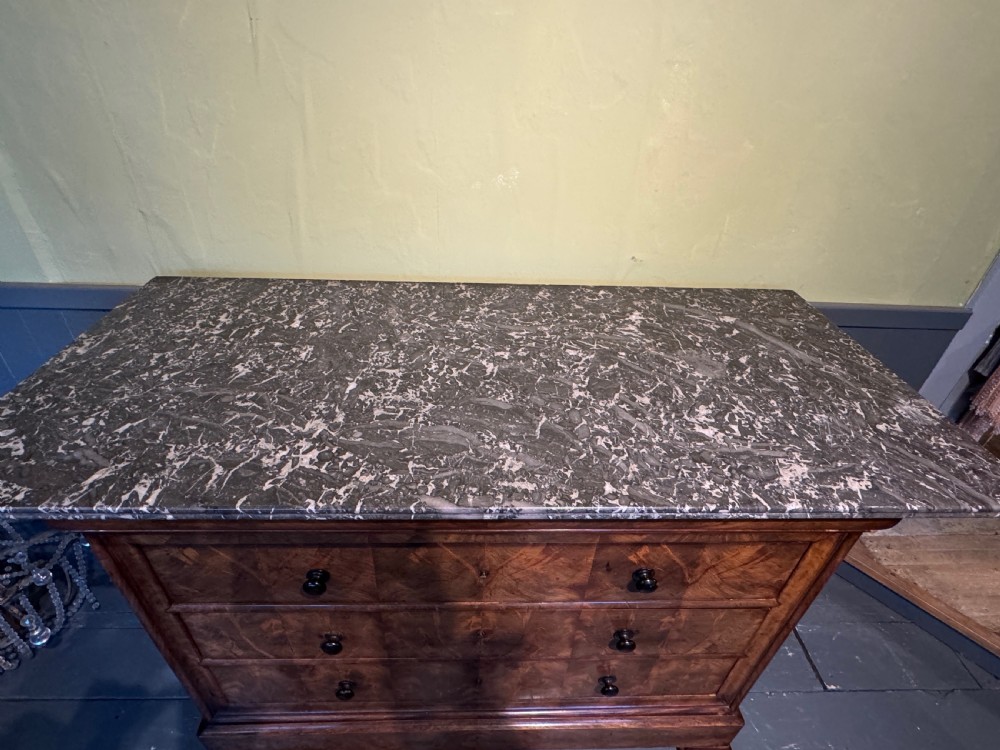 Antique French Louis Philippe Flame Mahogany Marble Top Commode View IV